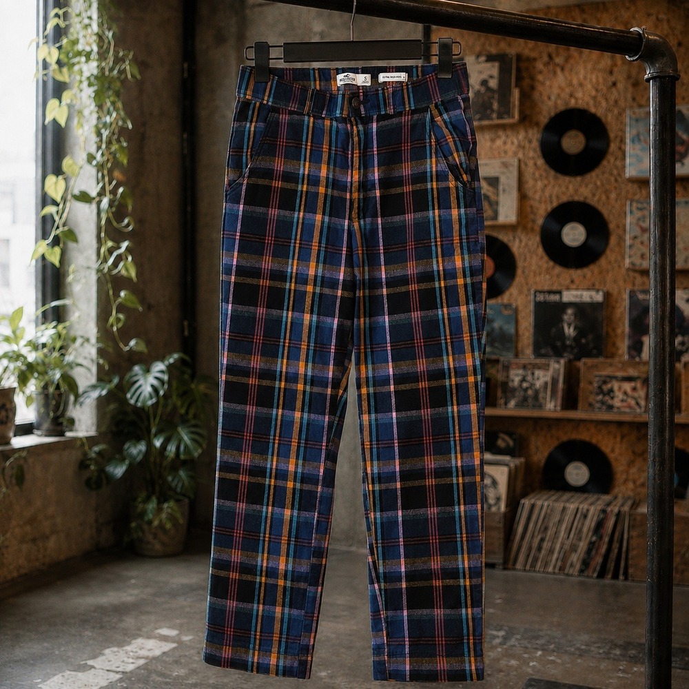 Hollister Ultra High-Rise Plaid Trousers Blue Orange Pink Small‎ Academia Grunge